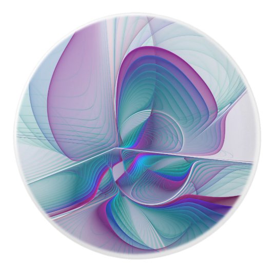 抽象芸術モダンピンクブルーターコイズフラクタルアート セラミックノブ (正面)