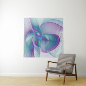 抽象芸術モダンピンクブルーターコイズフラクタルアート タペストリー (インサイチュ(横))