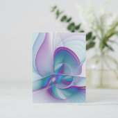 抽象芸術モダンピンクブルーターコイズフラクタルアート ポストカード (スタンド正面)