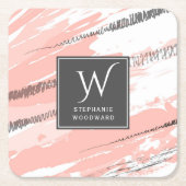 抽象芸術モダンピンクホワイトグレーモノグラムスクエア スクエアペーパーコースター (正面)