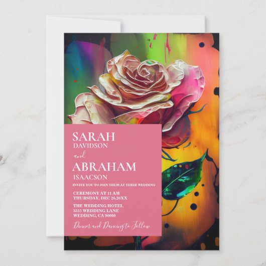 抽象芸術モダンピンクローズ結婚式招待状 招待状 (正面)