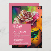 抽象芸術モダンピンクローズ結婚式招待状 招待状 (正面/裏面)