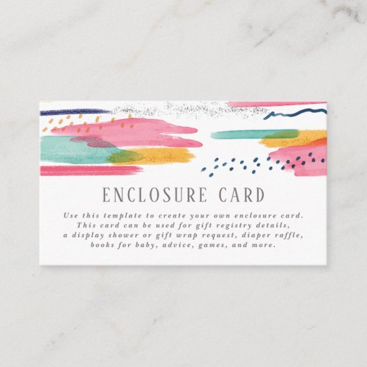 抽象芸術モダンピンク&ブルー水彩赤ちゃんシャワー エンクロージャーカード (正面)
