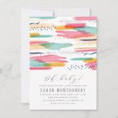 抽象芸術モダンピンク&ブルー水彩赤ちゃんシャワー 招待状 (正面)