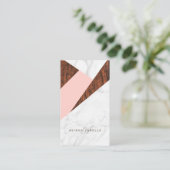 抽象芸術モダンピンク、白の大理石と木目 名刺 (スタンド正面)