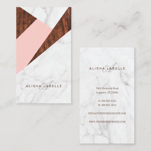 抽象芸術モダンピンク、白の大理石と木目 名刺 (正面/裏面)