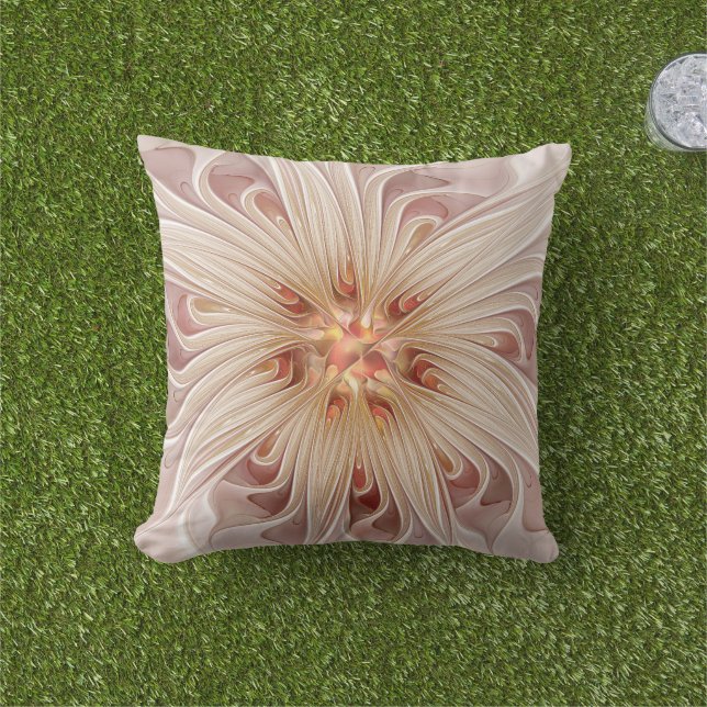 抽象芸術モダンピーチパステルフラワーフラクタルアート アウトドアクッション (芝生)