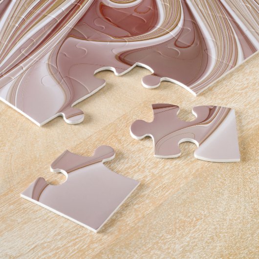 抽象芸術モダンピーチパステルフラワーフラクタルアート ジグソーパズル (側面)