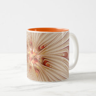 抽象芸術モダンピーチパステルフラワーフラクタルアート ツートーンマグカップ