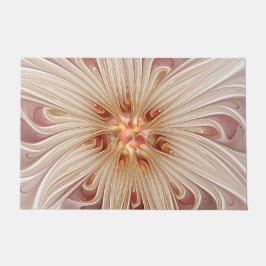 抽象芸術モダンピーチパステルフラワーフラクタルアート ドアマット