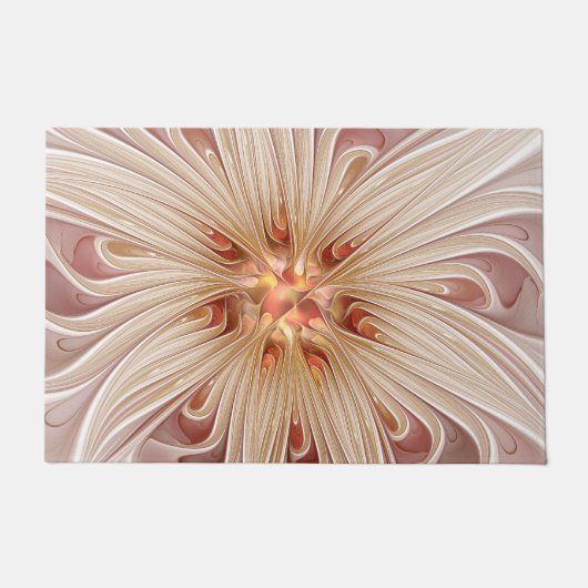 抽象芸術モダンピーチパステルフラワーフラクタルアート ドアマット (正面)