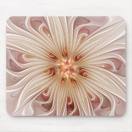 抽象芸術モダンピーチパステルフラワーフラクタルアート マウスパッド (正面)