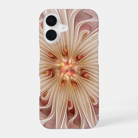 抽象芸術モダンピーチパステルフラワーフラクタルアート iPhone 16ケース (裏面)
