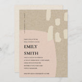 抽象芸術モダンピーチピンクブライダルシャワー招待状 サンキューカード (正面/裏面)