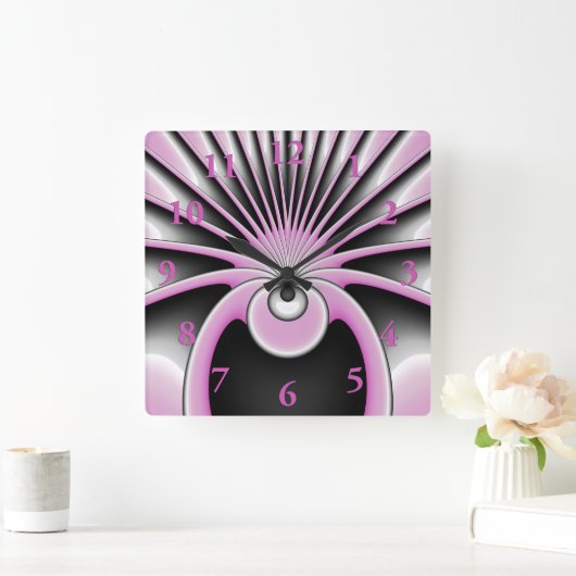 抽象芸術モダンフラクタルアートピンクグレーブラック姿 スクエア壁時計 (ホーム)