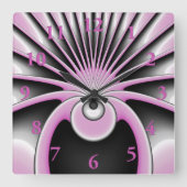 抽象芸術モダンフラクタルアートピンクグレーブラック姿 スクエア壁時計 (正面)