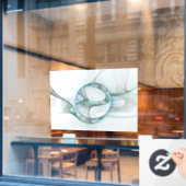 抽象芸術モダンフラクタルアートブルーターコイズグレー ウィンドウサイン (カフェ窓)