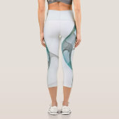 抽象芸術モダンフラクタルアートブルーターコイズグレー カプリレギンス (裏面)