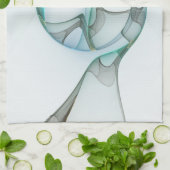 抽象芸術モダンフラクタルアートブルーターコイズグレー キッチンタオル (折り畳み)