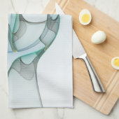 抽象芸術モダンフラクタルアートブルーターコイズグレー キッチンタオル (四つ折り)