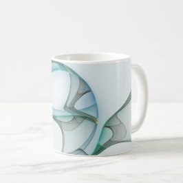 抽象芸術モダンフラクタルアートブルーターコイズグレー コーヒーマグカップ