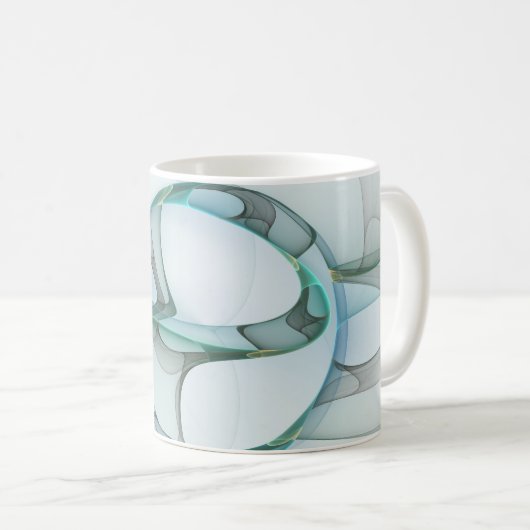 抽象芸術モダンフラクタルアートブルーターコイズグレー コーヒーマグカップ (正面右)