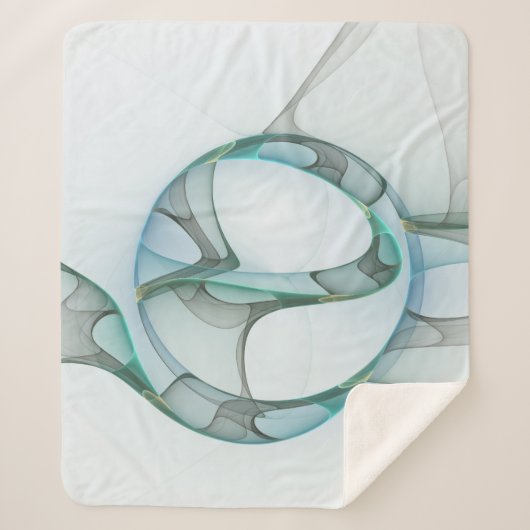 抽象芸術モダンフラクタルアートブルーターコイズグレー シェルパブランケット (正面)
