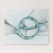 抽象芸術モダンフラクタルアートブルーターコイズグレー ジグソーパズル (横)