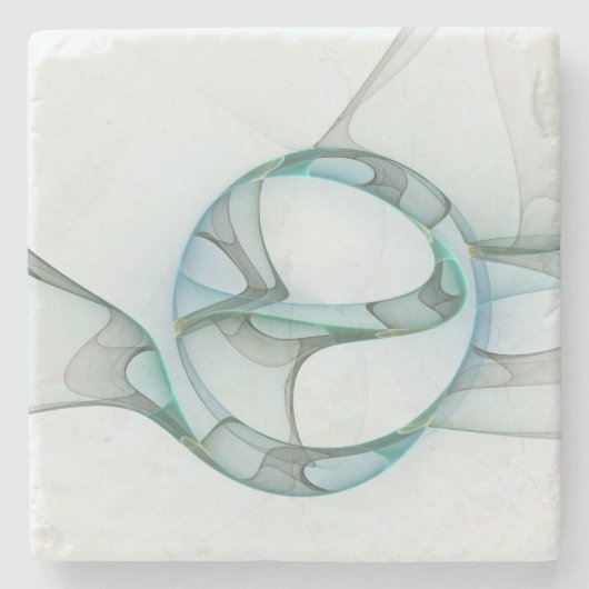 抽象芸術モダンフラクタルアートブルーターコイズグレー ストーンコースター (正面)