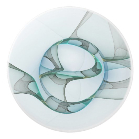 抽象芸術モダンフラクタルアートブルーターコイズグレー セラミックノブ (正面)