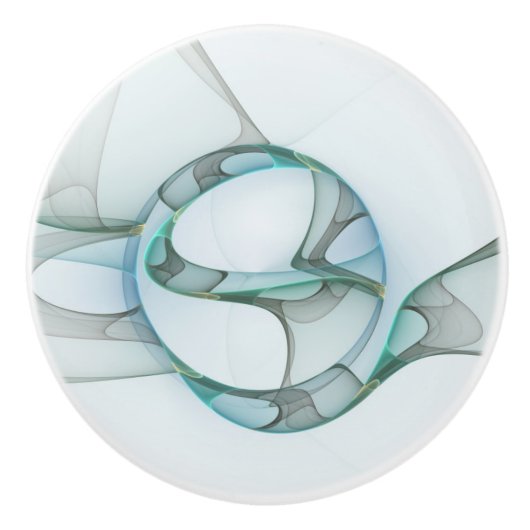 抽象芸術モダンフラクタルアートブルーターコイズグレー セラミックノブ (正面)