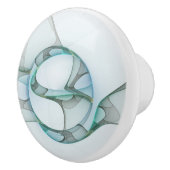 抽象芸術モダンフラクタルアートブルーターコイズグレー セラミックノブ (右)