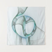 抽象芸術モダンフラクタルアートブルーターコイズグレー タペストリー (正面(横))