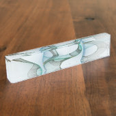 抽象芸術モダンフラクタルアートブルーターコイズグレー デスクネームプレート (側面)