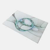 抽象芸術モダンフラクタルアートブルーターコイズグレー ドアマット (アングル)