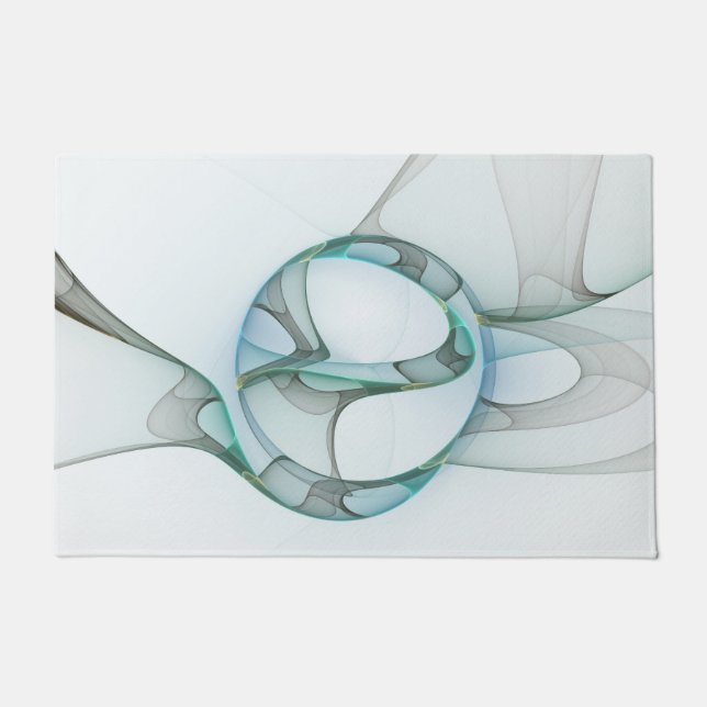 抽象芸術モダンフラクタルアートブルーターコイズグレー ドアマット (正面)