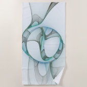 抽象芸術モダンフラクタルアートブルーターコイズグレー ビーチタオル (正面)