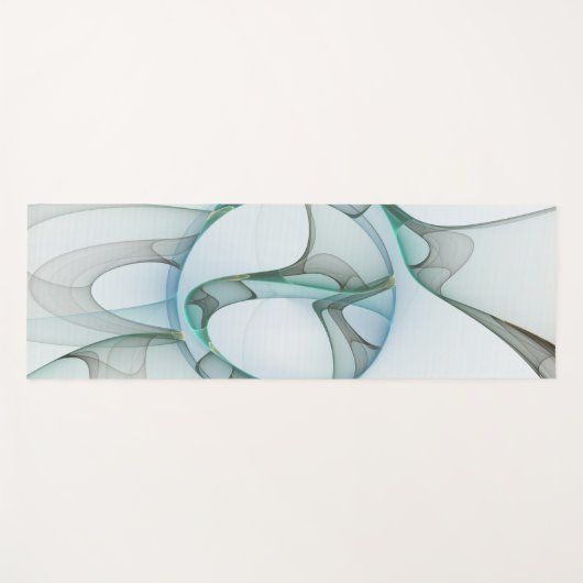 抽象芸術モダンフラクタルアートブルーターコイズグレー ヨガマット (正面(横))