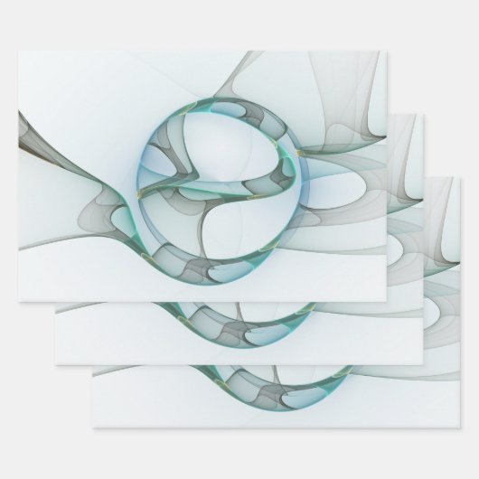 抽象芸術モダンフラクタルアートブルーターコイズグレー ラッピングペーパーシート (セット)