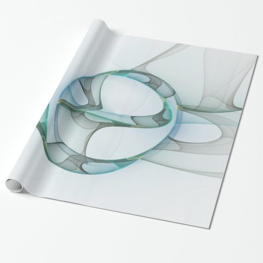 抽象芸術モダンフラクタルアートブルーターコイズグレー ラッピングペーパー (アンロールド)