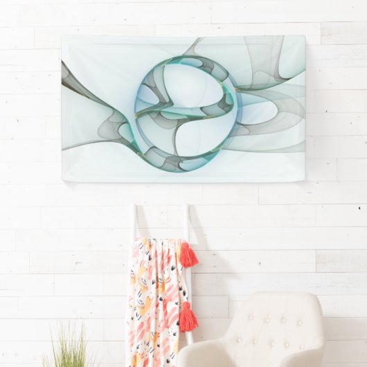 抽象芸術モダンフラクタルアートブルーターコイズグレー 横断幕 (インサイチュ)