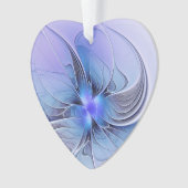 抽象芸術モダンフラクタルアートラベンダーブルーハート オーナメント (正面)