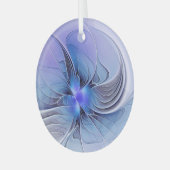 抽象芸術モダンフラクタルアートラベンダーブルー ガラスオーナメント (正面左)