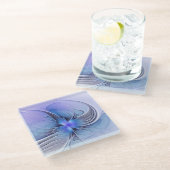 抽象芸術モダンフラクタルアートラベンダーブルー ガラスコースター (アングル)