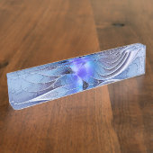 抽象芸術モダンフラクタルアートラベンダーブルー デスクネームプレート (側面)