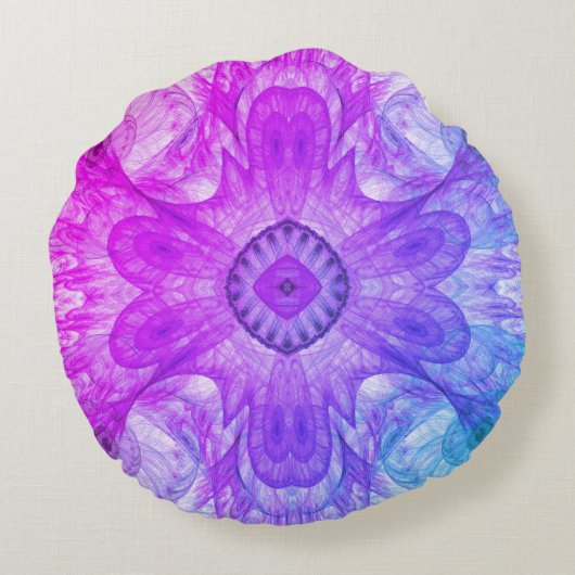 抽象芸術モダンフラクタルピンクとブルーのデザイン ラウンドクッション (裏面)