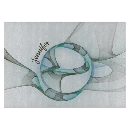 抽象芸術モダンフラクタルブルーターコイズグレー名 カッティングボード (正面)