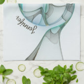 抽象芸術モダンフラクタルブルーターコイズグレー名 キッチンタオル (折り畳み)