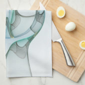 抽象芸術モダンフラクタルブルーターコイズグレー名 キッチンタオル (四つ折り)