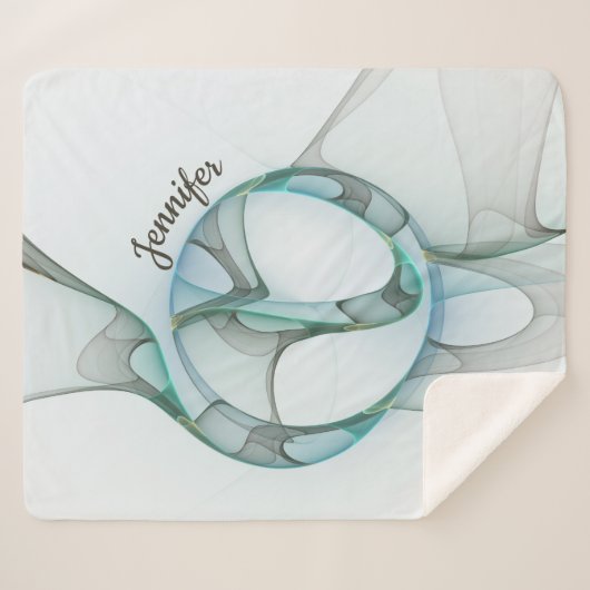 抽象芸術モダンフラクタルブルーターコイズグレー名 シェルパブランケット (正面(横))